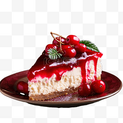 美味的奶油蛋糕图片_圣诞芝士蛋糕配樱桃配料和圣诞装