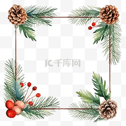 花冬图片_水彩圣诞长方形框架，有冬冷杉和
