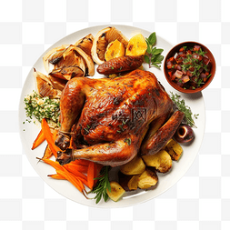 平铺食物图片_平铺的感恩节烤鸡与其他菜肴放在