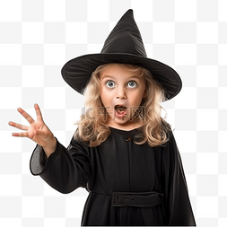 戴着黑色巫师帽的漂亮小女孩女巫