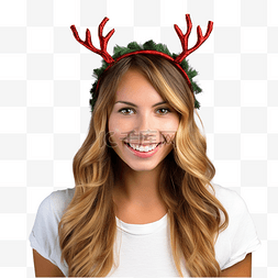 白鹿角图片_女性头上的节日圣诞驯鹿鹿角头带