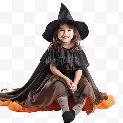 可爱的小女孩庆祝万圣节穿女巫服