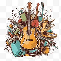 乐器剪贴画背景卡通上的吉他和乐