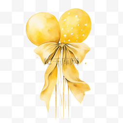 丝带图片_黄色气球水彩画，带长袍和丝带蝴