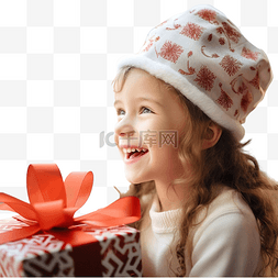 美麗女人图片_戴着圣诞帽窗边有礼盒的笑女孩特