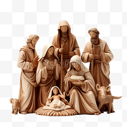圣诞耶稣诞生场景，人物包括耶稣