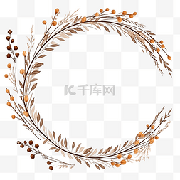 花卉图案插图图片_一组棕色干植物茎和叶花卉图案框