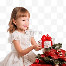 脸大的小姐姐图片_美丽的小女孩在玩圣诞礼物