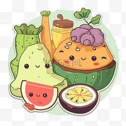 卡通食品贴纸图片_卡哇伊风格的水果和蔬菜分离矢量