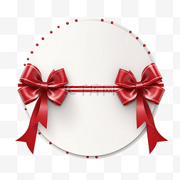 圣诞节礼品结图片_圣诞圆形纸卡，带红丝带和缎蝴蝶