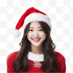 漂亮圣诞老人图片_快乐亚洲圣诞女孩穿着圣诞老人衣