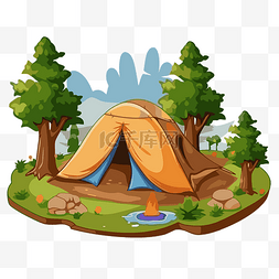 荒野中帐篷的露营地剪贴画卡通 