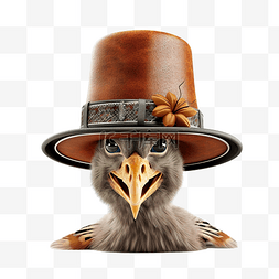 感恩卡片文字图片_感恩节火鸡鸟戴着朝圣者帽子，在