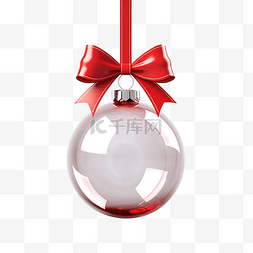 悬挂着的图片_红丝带上挂着的玻璃透明圣诞球