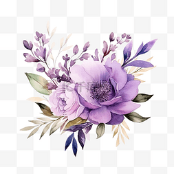 粉紅色水彩图片_水彩风格的紫色插花