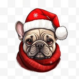 圣诞小狗狗图片_狗法国斗牛犬圣诞节圣诞老人帽子