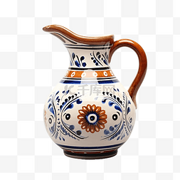 手工雕刻的图片_白色背景中突显的复古装饰陶瓷壶