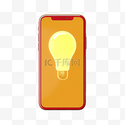 灯泡字图片_手机或带有黄色灯泡的红色智能手
