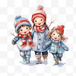 圣诞快乐贺卡与孩子们玩雪