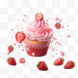 3d 渲染漂浮草莓蛋糕隔离