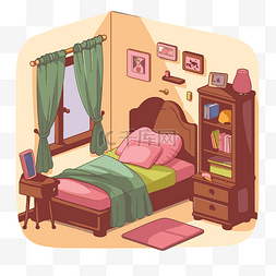 有门卧室图片_卧室剪贴画卡通卧室插图与粉红色