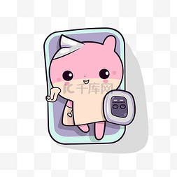 粉红色手机图片_粉红色的动物坐在怀里拿着手机 