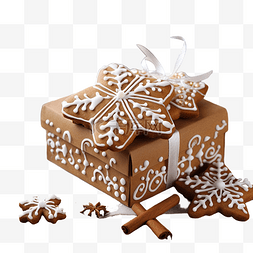 木桌上的传统圣诞姜饼，配有礼盒