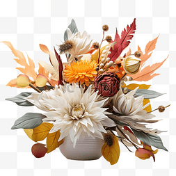 南瓜和图片_感恩节布置，白色的花朵和色彩缤