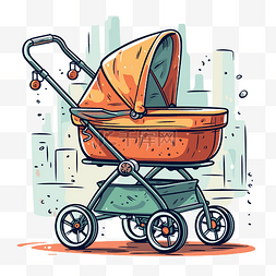 婴儿车与一些城市建筑的婴儿车剪
