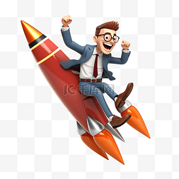 金融火箭图片_3d 商人角色乘坐火箭飞行