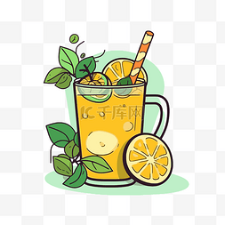 柠檬水剪贴画橙色饮料与石灰和绿