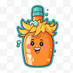 饮料瓶设计图片_微笑的橙色人物饮料瓶与一头头发