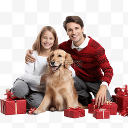 圣诞小狗狗图片_一位年轻的母亲带着她的儿子和一