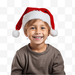 男生笑着图片_戴着圣诞帽的快乐微笑男孩