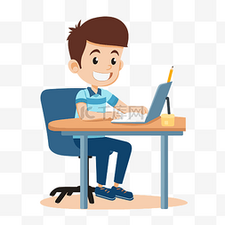 学生在课桌剪贴画男孩坐在电脑桌