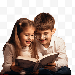 图书阅读室图片_哥哥和妹妹在圣诞客厅里看书