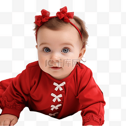 儿童玩具图片_穿着红色圣诞礼服的可爱白人女婴