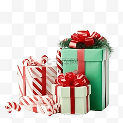 装有圣诞礼物的盒子和绿色糖果手