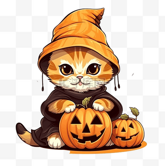 快乐的猫穿着渴望的万圣节南瓜服装插画