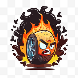 一个愤怒的汽车标志与在火焰中燃