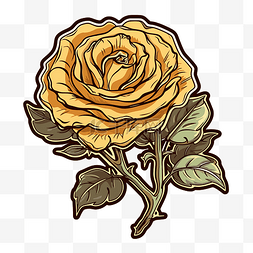 卡通黄玫瑰图片_白色背景剪贴画上有茎和叶的黄玫