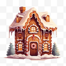 姜饼插画图片_聖誕節插圖與孤立的可愛薑餅屋