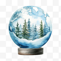 水彩冬季地球仪