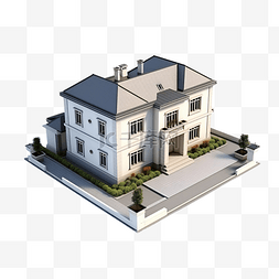 从顶角正交视图简单低聚豪宅的 3D