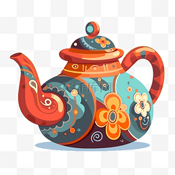 茶壶剪贴画卡通风格茶壶 向量