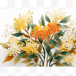 桂花鱼肚图片_白色背景上黄色和橙色花朵和叶子