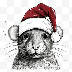 素描手绘老鼠图片_圣诞配饰矢量中老鼠的手绘肖像