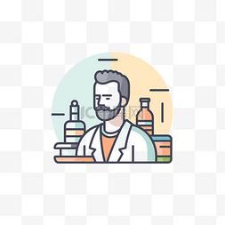 男icon图片_药房图标中的男人和瓶子的肖像 