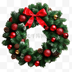 圣诞快乐框架图片_圣诞花环与圣诞松枝和圣诞球