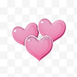 情人节贴纸，带有三颗粉红色的心